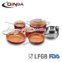 10 pcs à l&#39;intérieur de cuivre en aluminium en céramique poêle à frire sauce pot antiadhésive batterie de cuisine ensemble